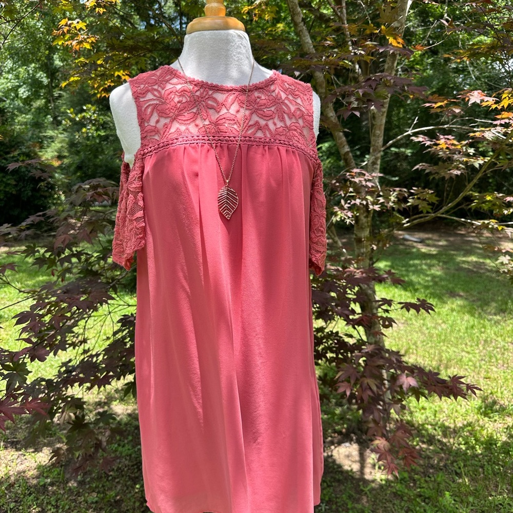 Elegant Coral Lace Dress